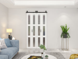 English Elm 30 in Matte Black Steel Sliding Barn Door Frosted Glass Privacy Panel with Hardware B2763P483212