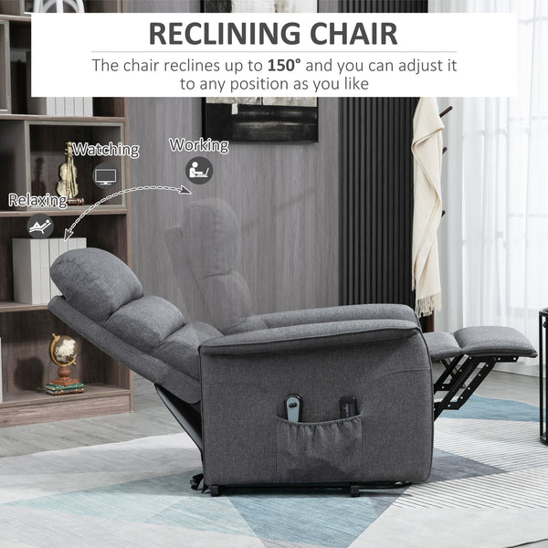 English Elm HOMCOM Electric Lift Recliner Chair with Remote Control, Supportive Foam & Pocket Storage for Seniors Grey W2225P217935