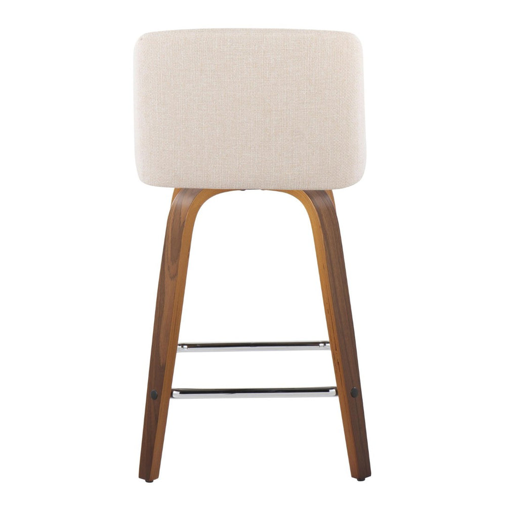 English Elm Toriano 24" Mid-Century Modern Counter Stool Set Of 2 - Swivel Seats In Walnut Wood & Cream Fabric B202S00117-GIGA