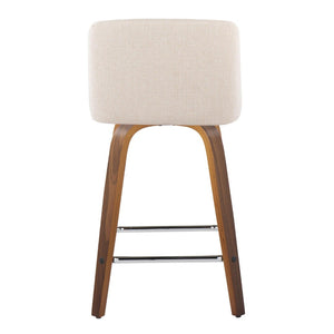 English Elm Toriano 24" Mid-Century Modern Counter Stool Set Of 2 - Swivel Seats In Walnut Wood & Cream Fabric B202S00117-GIGA