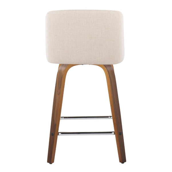 English Elm Toriano 24" Mid-Century Modern Counter Stool Set Of 2 - Swivel Seats In Walnut Wood & Cream Fabric B202S00117-GIGA