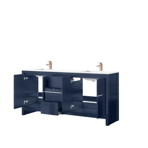 English Elm Navy Double Bath Vanity 72" W X 20" D With White Quartz Top & Elegant Rose Gold Faucet Set B2731P259492