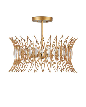 Currey & Company Marquise Oval Gold Chandelier - Elegant Mid-century Design With Leaf Motifs And Dimmable Lighting Gold Glass ,Wrought Iron 9000-1325-currey-company