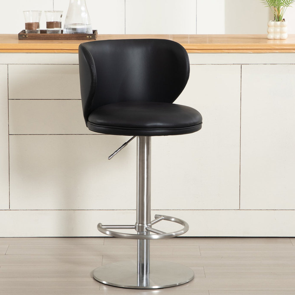 English Elm Titanium Modern Stainless Steel Swivel Bar Stool with Backrest Adjustable Height, Durable Gaslift Base Black W2195P290199