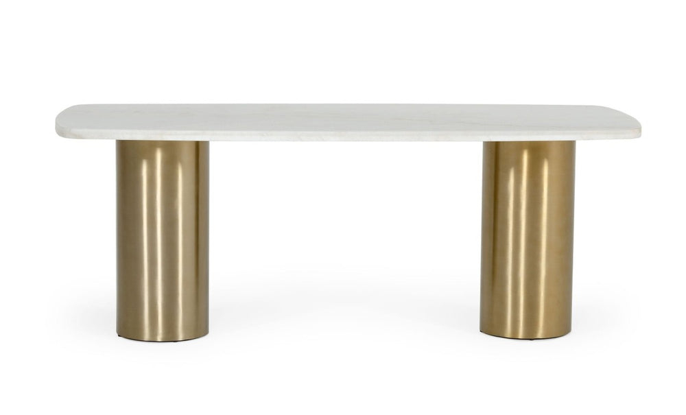 VIG Furniture Rocky White Marble Dining Table With Brushed Gold Double Pedestals, Seats 6, Sculptural Luxe Design VGGMM-DT-1360A-DT