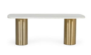 VIG Furniture Rocky White Marble Dining Table With Brushed Gold Double Pedestals, Seats 6, Sculptural Luxe Design VGGMM-DT-1360A-DT