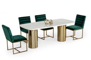 VIG Furniture Rocky White Marble Dining Table With Brushed Gold Double Pedestals, Seats 6, Sculptural Luxe Design VGGMM-DT-1360A-DT