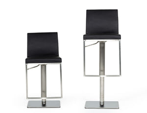 VIG Furniture Folsum Modern Brushed Stainless Steel Swivel Stool With Vegan Leather, Adjustable Air-Lift Comfort Black Bar Stool VGHR5040GB-1-BLK-BS