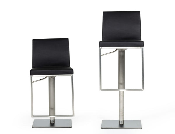 VIG Furniture Folsum Modern Brushed Stainless Steel Swivel Stool With Vegan Leather, Adjustable Air-Lift Comfort Black Bar Stool VGHR5040GB-1-BLK-BS