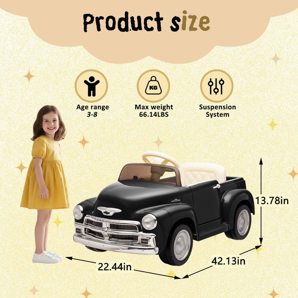 English Elm 12v Chevrolet 3100 Licensed Vintage Pickup Ride on Truck with Led Lights and Parent Remote Black W1578P214177