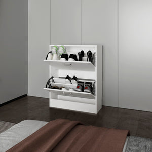 English Elm Ozzy Slim Shoe Cabinet with 2 Tilt-Out Doors, Scratch-Resistant Melamine, Space-Saving Modern Storage White 38.59 L x 23.63 W x 4.73 H B128P375273
