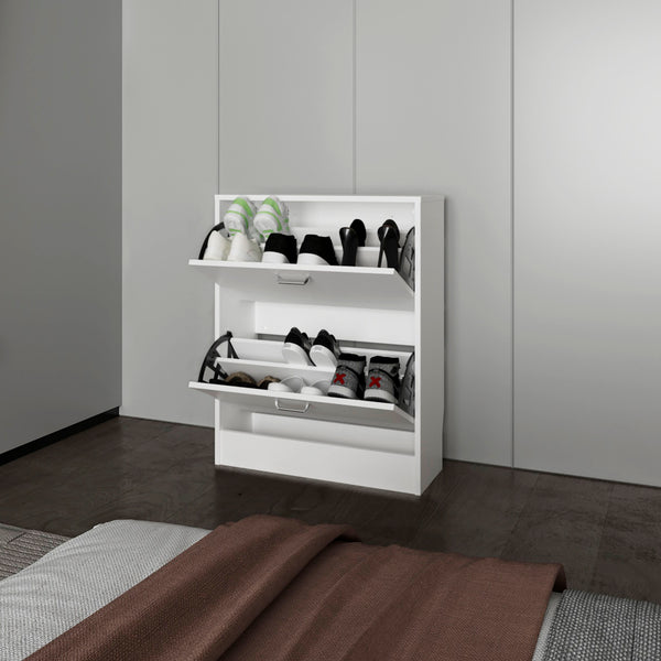 English Elm Ozzy Slim Shoe Cabinet with 2 Tilt-Out Doors, Scratch-Resistant Melamine, Space-Saving Modern Storage White 38.59 L x 23.63 W x 4.73 H B128P375273