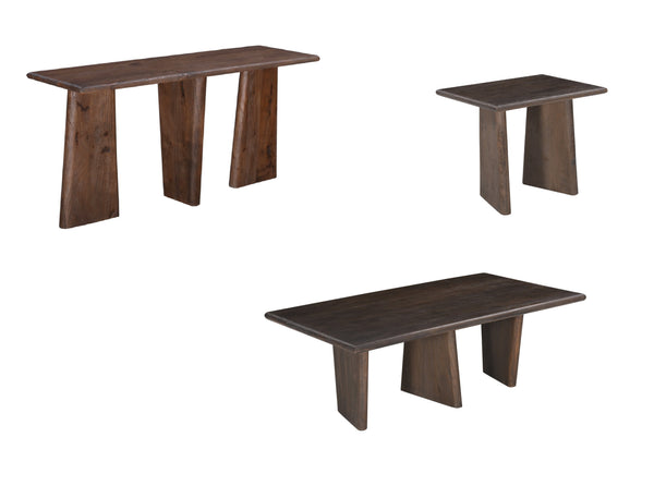Basset Mirror Lasso Modern Organic End Table With Solid Mango Wood & Unique Tapered Base - Antiqued Brown Finish Brown Solid Mango Wood 7811-lr-250