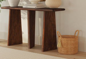 Basset Mirror Lasso Console Table - Modern Organic Design With Sandblasted Solid Mango Wood And Unique Base Brown Solid Mango Wood 7811-lr-400