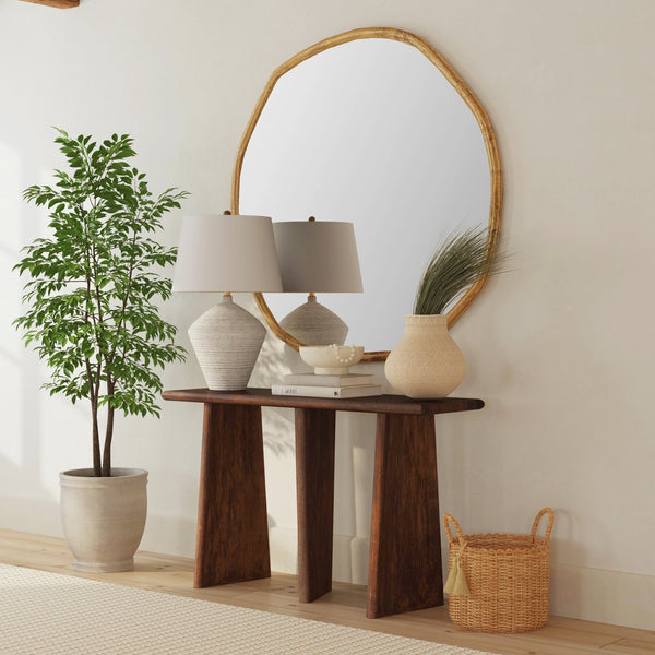 Basset Mirror Lasso Console Table - Modern Organic Design With Sandblasted Solid Mango Wood And Unique Base Brown Solid Mango Wood 7811-lr-400