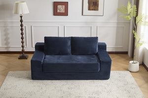 English Elm Loveseat Corduroy Bean Bag Sofa Bed with Memory Foam, Reversible Cushions, Plush Bolsters, No Assembly Required Dark Blue W3723P346939