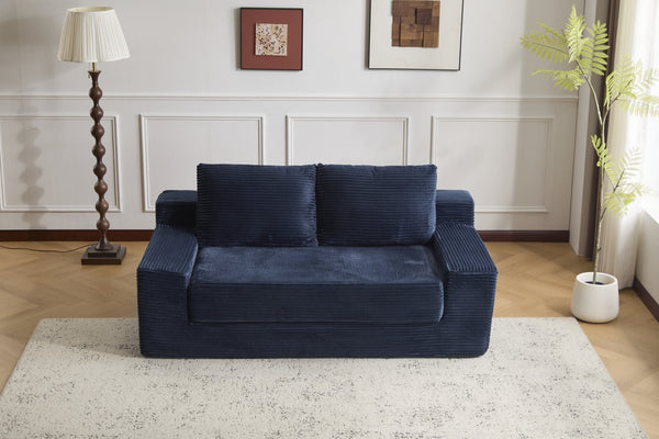 English Elm Loveseat Corduroy Bean Bag Sofa Bed with Memory Foam, Reversible Cushions, Plush Bolsters, No Assembly Required Dark Blue W3723P346939