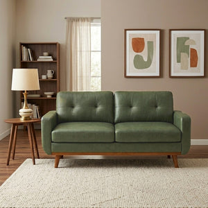 English Elm 65-inch Two Seat Sofa Breathable Foil Fabric Diamond Quilted Back Solid Wood Legs Olive Green W5568P478817