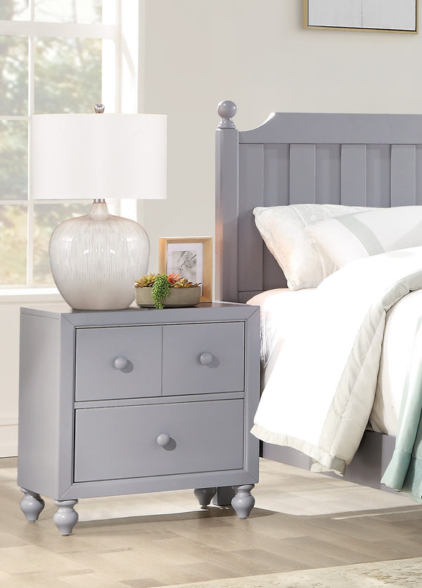 English Elm Transitional Gray Nightstand with Turned Feet & Wood Knobs, 2 Drawers Farmhouse Modern Bedroom B011P294629