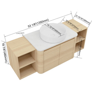 English Elm 54'' Wall-Mounted Bathroom Vanity With Elegant Ceramic Sink, Soft-Close Doors, And Ample Storage W999S00475