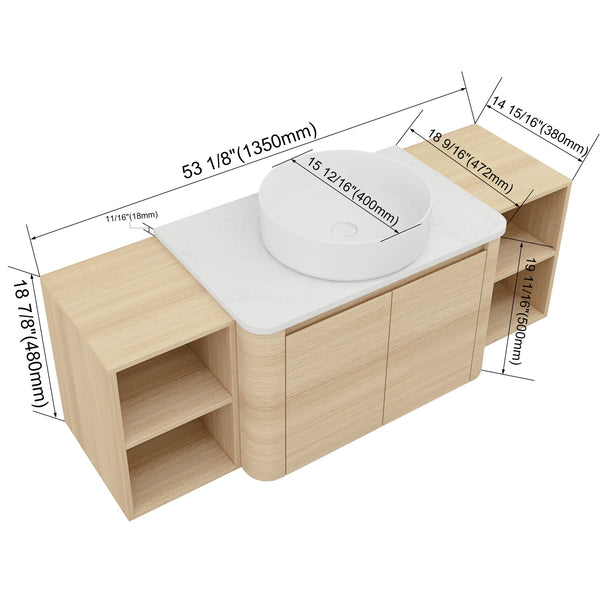 English Elm 54'' Wall-Mounted Bathroom Vanity With Elegant Ceramic Sink, Soft-Close Doors, And Ample Storage W999S00475