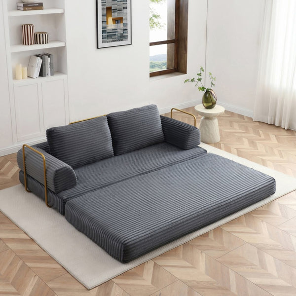 English Elm Convertible Floor Sofa Futon with Corduroy Upholstery for Living Room Lounging and Sleeping Grey W1117P434691