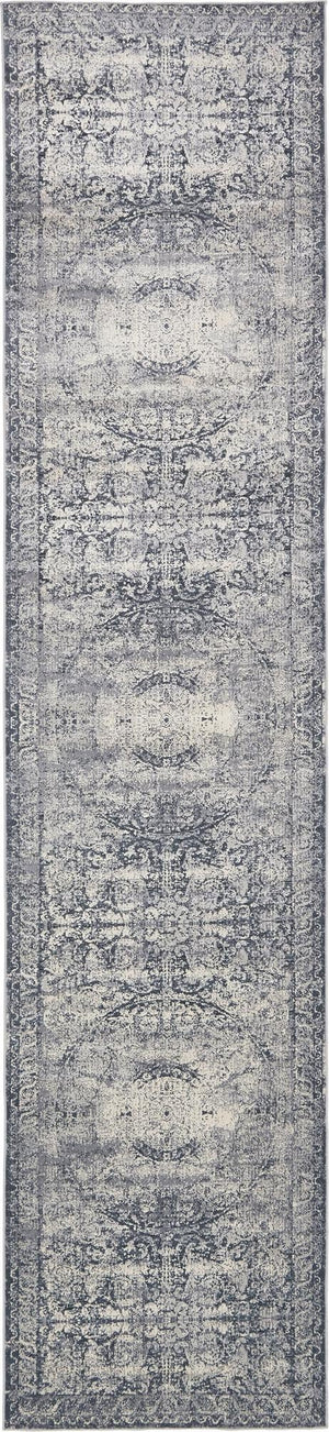 Unique Loom Chateau Grant Machine Made Border Rug Dark Blue, Gray/Ivory 3' 0" x 13' 1"
