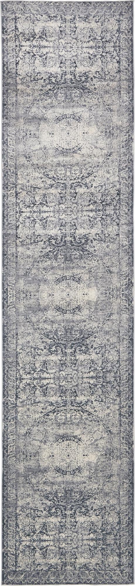 Unique Loom Chateau Grant Machine Made Border Rug Dark Blue, Gray/Ivory 3' 0" x 13' 1"