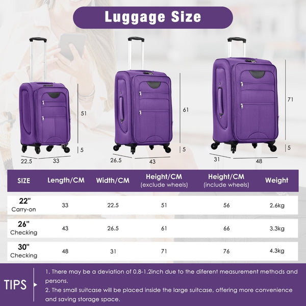 English Elm Softside Expandable Spinner Luggage Set with Tsa Lock Duffel Polyester Travel Purple N732P201004I