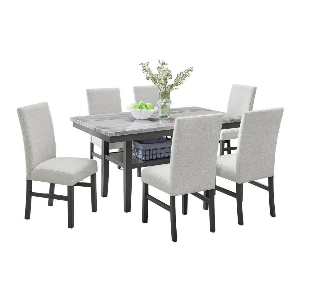 English Elm Luna 7 Piece Rectangular Faux Marble Dining Set Seats Six with Upholstered Chairs B2749S00322