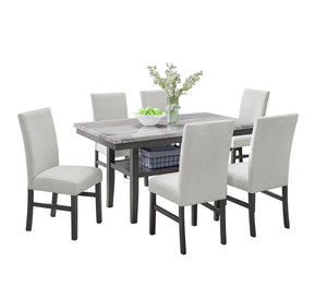 English Elm Luna 7 Piece Rectangular Faux Marble Dining Set Seats Six with Upholstered Chairs B2749S00322