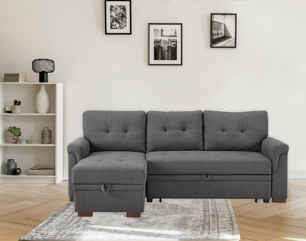 English Elm Sierra Reversible Sleeper Sectional Tufted Linen Upholstery with Hidden Chaise Storage B061S00076