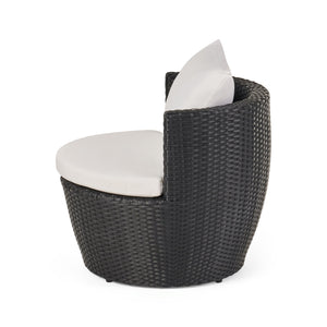 English Elm Christopher Knight Home® - KONO Woven Outdoor 3-Piece Patio Chat Set with Aluminum Frame, Tempered Glass Table, Cushions Black+Ivory 53142.00ALU