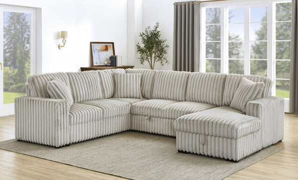 English Elm 122 Plush U-Shape Sectional Sofa Bed with USB Ports, Hidden Storage Chaise & Spacious Armrest Comfort khaki W1417S00080