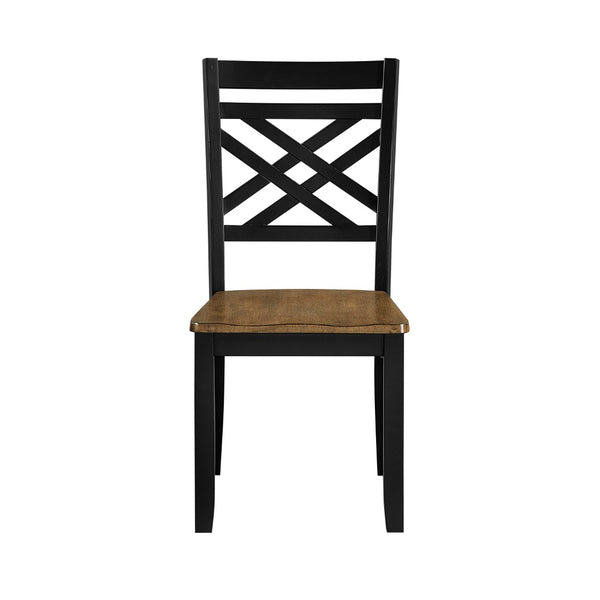 English Elm 2-tone Farmhouse Dining Set Seats Four with X-back Chairs and Trestle Storage Base B011S02211