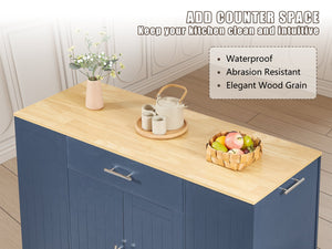 English Elm 53'' Kitchen Storage Islands with Drawers and Trash Can Storage, Modern Farmhouse Design, 53.2"W x 20.9"D x 38.0"H Navy Blue W1820P281266