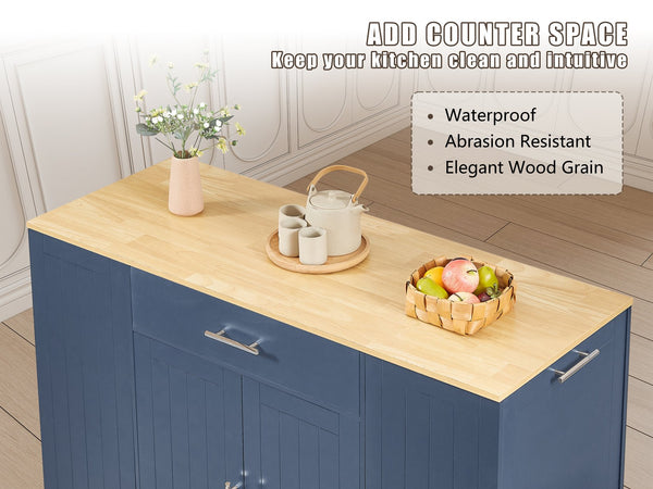 English Elm 53'' Kitchen Storage Islands with Drawers and Trash Can Storage, Modern Farmhouse Design, 53.2"W x 20.9"D x 38.0"H Navy Blue W1820P281266