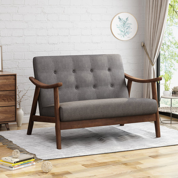 English Elm Christopher Knight Home® - LYDIA Mid-Century Modern 2-Seater Sofa with Button Tufting and Bentwood Arms, Retro Chic Upholstery DARK GREY 63832.00