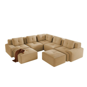 English Elm Modular Corduroy Sectional Sofa V Shaped 5 Seat Living Room Couch with Ottoman Camel W714S01589