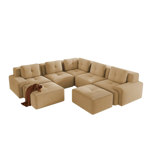 English Elm Modular Corduroy Sectional Sofa V Shaped 5 Seat Living Room Couch with Ottoman Camel W714S01589