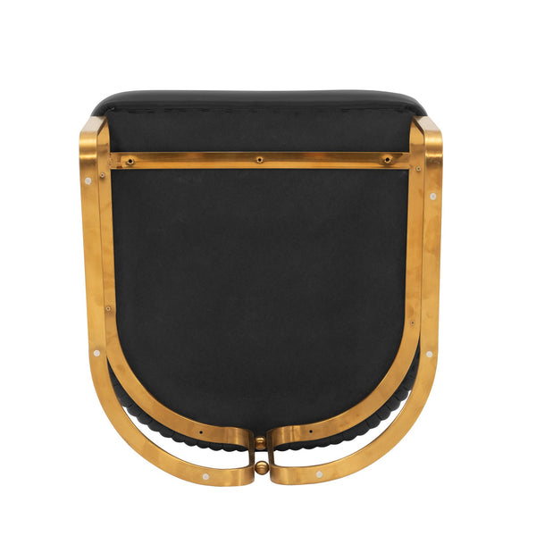 English Elm Raya Solid Wood Vegan Leather Dining Chair with Gold Geometric Base, Ribbed Back & High-Density Foam Black B365P397724