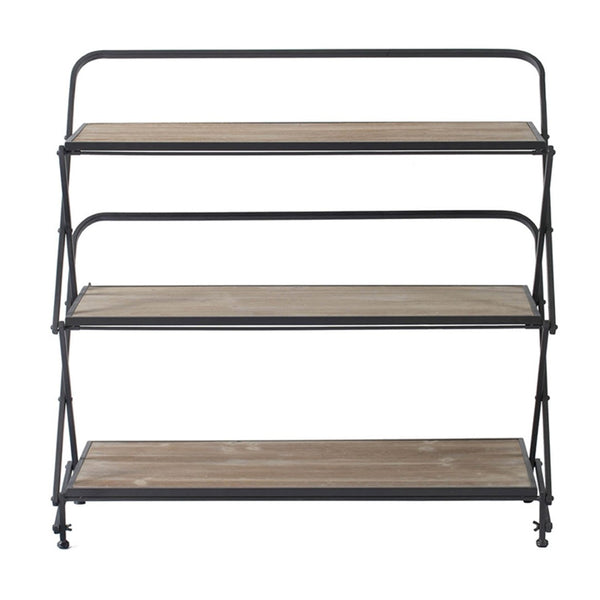 English Elm 34.3x16.9x32.7" Three Tier Fir Wood Iron Shelf Industrial Storage and Planter Stand W2078P499748