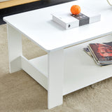 English Elm A Modern and Practical White Coffee Table. The Double Layered Coffee Table Is Made Of Mdf Material,. Suitable For Living Room, Bedroom, and Study.Ct-16