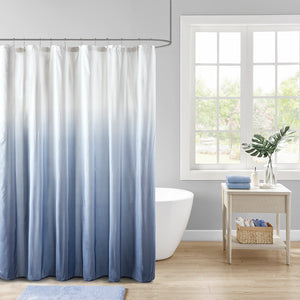 JLA Home Madison Park - Ombre Embossed Seersucker Shower Curtain — Textured Gradient Design, Machine Washable, 72"x72" Blue MP70-6596