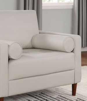 English Elm Mid-Century Off-White Leatherette Chair with Tufted Bench Seat, Bolster Pillows & USB Outlet B011P203541