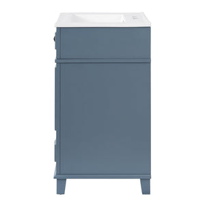 English Elm 24'' Retro Bathroom Vanity Solid Rubberwood Frame Ceramic Sink Soft Close Storage Blue N710P405405C