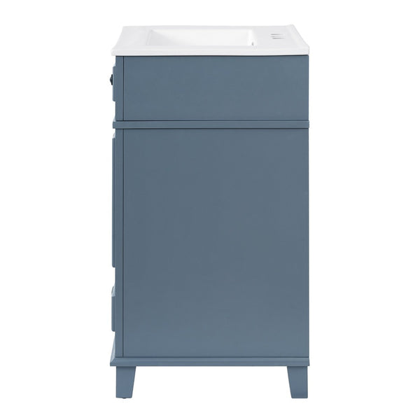 English Elm 24'' Retro Bathroom Vanity Solid Rubberwood Frame Ceramic Sink Soft Close Storage Blue N710P405405C