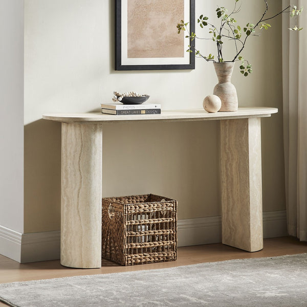 English Elm 55.12 Inch Faux Marble Mdf Console Table Slim Entryway Sofa Surface Modern Style W2582P385334