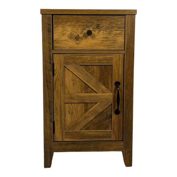English Elm Farmhouse Nightstand with Charging Station and Barn Door Drawer — USB-C, AC Outlets, Compact Storage Antique brown W1412P230409