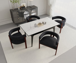 English Elm Modern Chenille Barrel Dining Chair with Padded Foam Seat, Sturdy Metal Legs, 300lb Capacity, Versatile Accent Black W395P233457